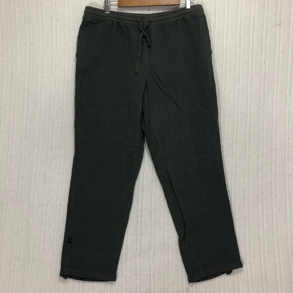 J.Jill Linen Blend Drawstring Waist Cropped Pants Women's Size L‎ Green